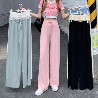 High-waist Silk Knit Straight Cut Pants