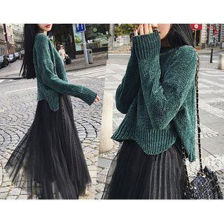 Set Of 2: Knit Sweater + Mesh Skirt
