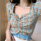 Floral Print Puff-sleeve Knit Top