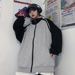 Color-block Loose-fit Long-sleeve Zip Jacket