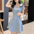 Collared Short-sleeve Buttoned A-line Dress