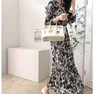 Round-neck Floral Print Midi Dress One Size