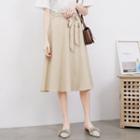 Tie-waist Plain A-line Skirt