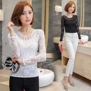 Lace Trim Cut Out Detailed Long Sleeve T-shirt