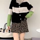 Color-block Cardigan Black & Green - One Size
