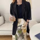 Single-breasted Elbow-sleeve Blazer / Printed Midi A-line Skirt