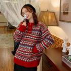 Pattern Henley Sweater Red - One Size