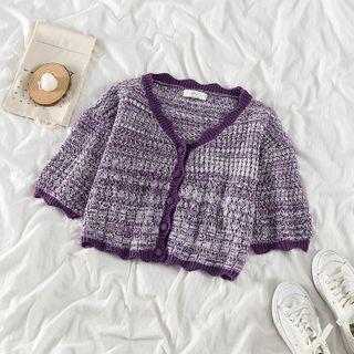 Short-sleeve Cropped Cardigan Purple - One Size