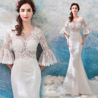 Lace Panel Sleeveless Mermaid Evening Gown