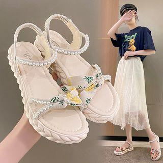 Faux Pearl Strap Floral Print Sandals