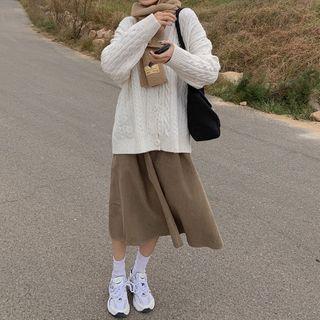Long-sleeve Loose-fit Cable Knit Cardigan