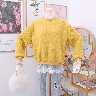 Lace-trim Mock Two-piece Fleece Pullover