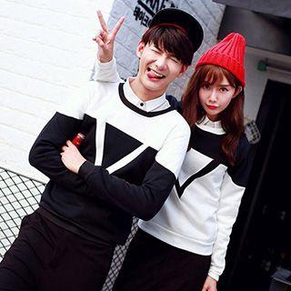 Set: Couple Contrast Block Pullover + Pants