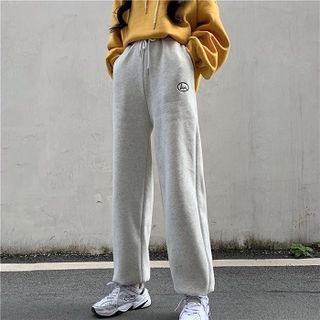 Plain High-waist Fleece Jogger Pants