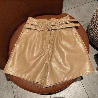 High-waist Faux Leather Plain Shorts