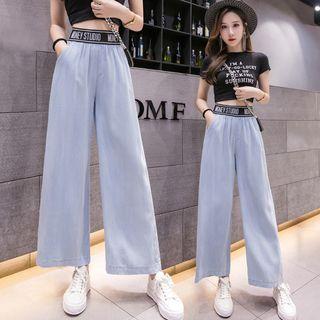 Lettering Pattern Wide Leg Jeans