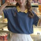 Short-sleeve Embroidered Collared T-shirt