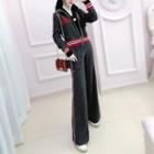 Set: Color-panel Zip Knit Hoodie + Pants