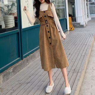 Mock-neck Knit Top / Corduroy Jumper Dress
