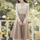 Mock Neck Knit Top / Plaid Midi Skirt