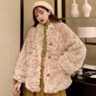 Faux-fur Button Jacket / Turtleneck Long-sleeve Top / Midi A-line Skirt