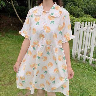 Fruit Print Short-sleeve A-line Shirt Dress