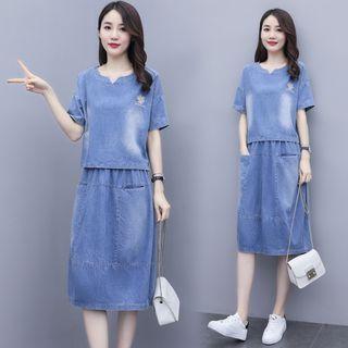 Set: Short-sleeve Denim Top + Dress
