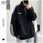 Contrast Trim Half-zip Stand-collar Pullover