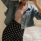 Front Pocket Buttoned Cropped Denim Jacket As Shown In Figure - One Size