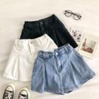 Plain High-waist A-line Denim Skort