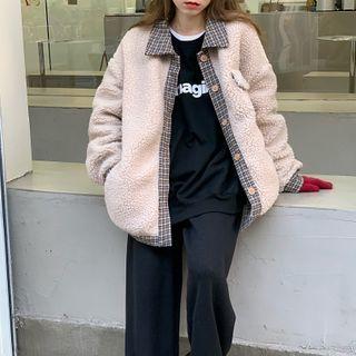 Long-sleeve Plaid Panel Fleece Jacket