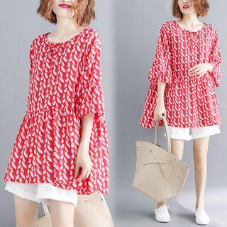 Patterned Elbow Sleeve Blouse