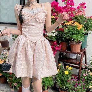 Ruffle Trim Camisole Top / A-line Skirt