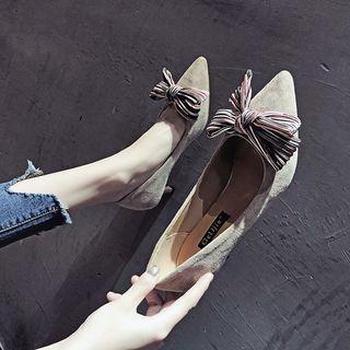 Ribbon Accent Faux Suede Kitten Heel Pumps