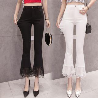 Lace Trim Boot-cut Cropped Pants