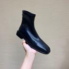 Square-toe Zip Block Heel Short Boots