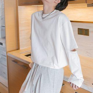 Cutout Sleeve Lettering Embroidered Sweatshirt