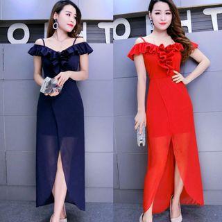 Short-sleeve Off Shoulder Midi Party Dress