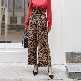 Belted Leopard Wide-leg Pants