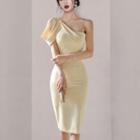 One-shoulder Plain Midi Bodycon Dress