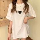 Heart-embroidered Short-sleeve Top