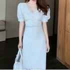 Rhinestone Trim V-neck Lace Midi Dress