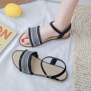 Fray Hem Ankle-strap Flat Sandals