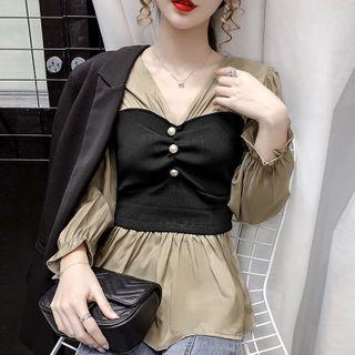 Mock Two-piece Peplum Blouse