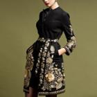 Flower Embroidered 3/4 Sleeve Coat