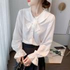 Long-sleeve Bow Neck Chiffon Blouse