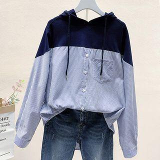 Long-sleeve Striped Hooded Blouse