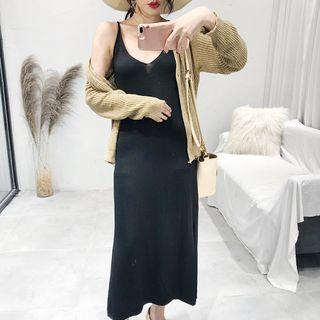 Spaghetti Strap Slit Knit Dress