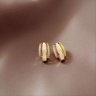 Rhinestone Shell Layered Alloy Open Hoop Earring 1 Pair - Gold - One Size