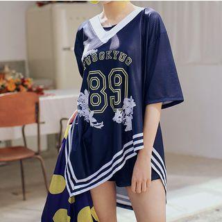 Set: Numerical Print Cover-up + 2-piece Swimsuit